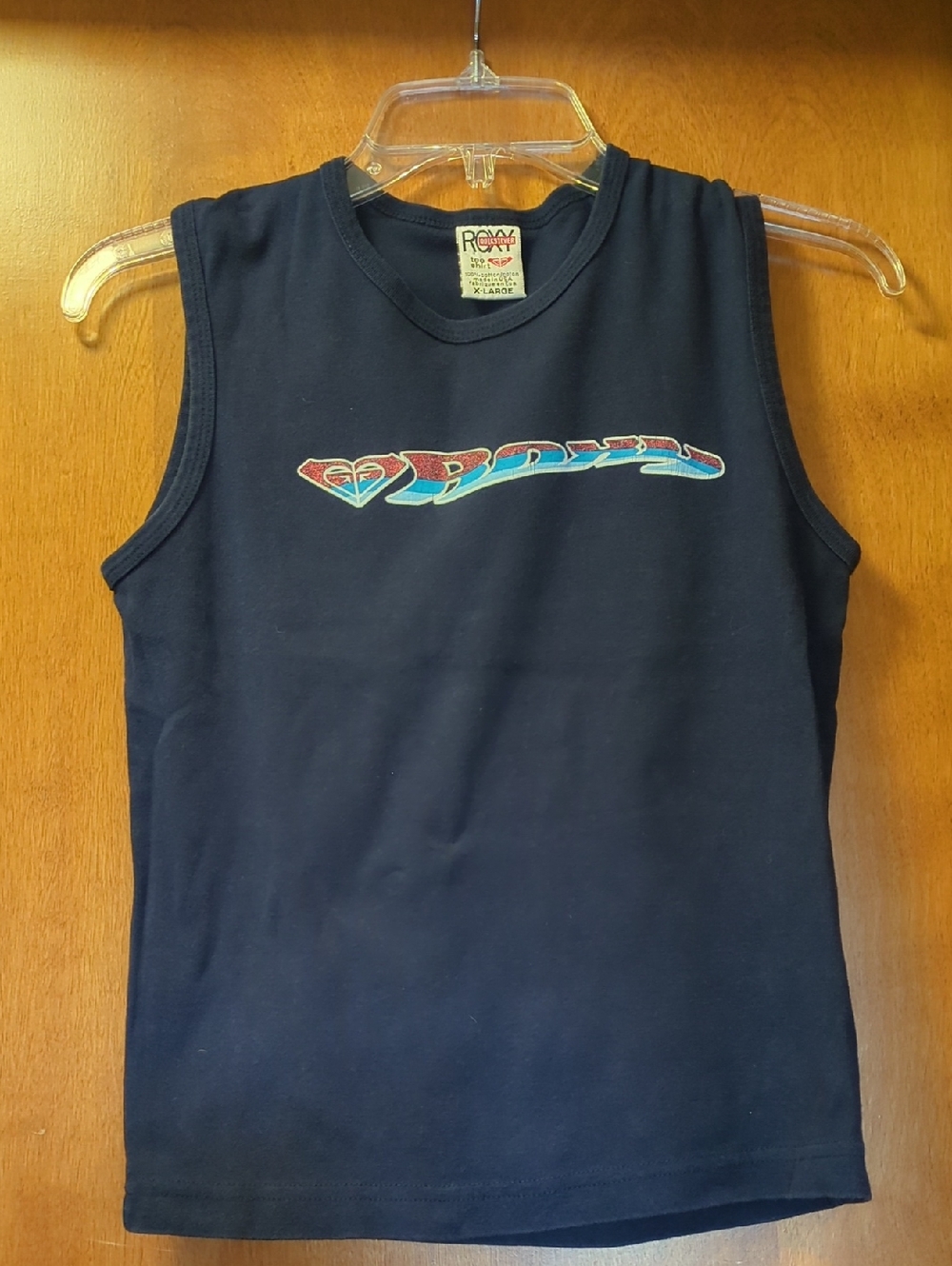 Roxy Navy Crewneck Cotton Tank with Red Logo